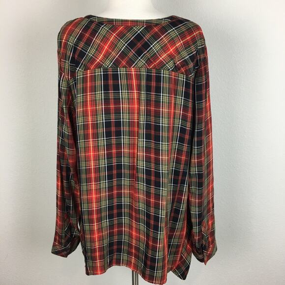 J Jill Green & Red Plaid Button Front Long Sleeve Blouse  Top Large - Picture 5 of 7